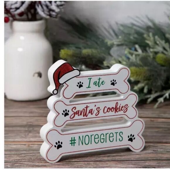 I Ate Santa's Cookies Bone Wood Decor Festive Dog Bone Sign with Santa Hat - Picture 1 of 4